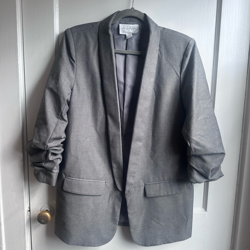 Anthropologie Silver-Gray Open-Front Oversized Blazer